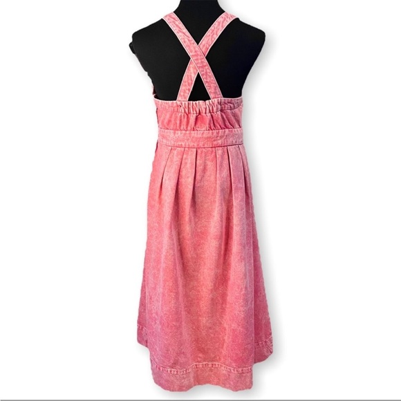 NWT Gap Side Button Apron Midi Denim Dress Pink Flamingo Pockets Size 2 - Picture 4 of 15
